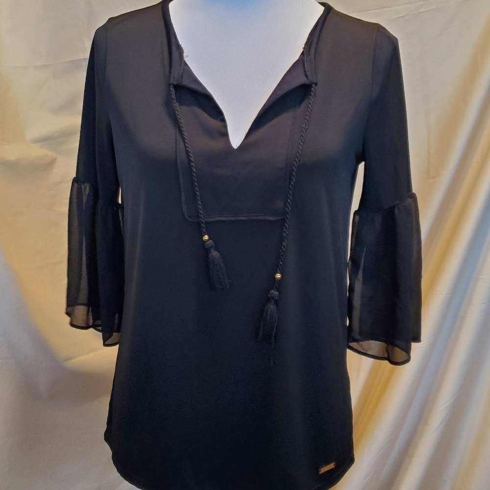 Ellen Tracy V-Neck Front Tie Top SZ SM